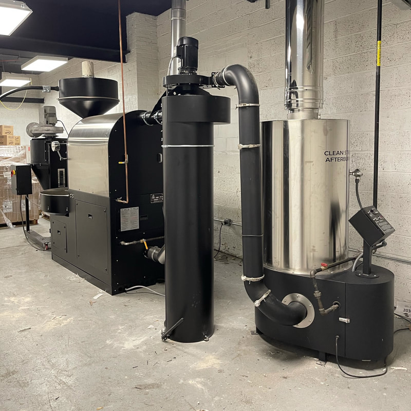 Clean Stream Afterburners reduce smoke, odor, VOC & CO created by commercial coffee roasters during the green coffee bean roasting process. Probat Roaster